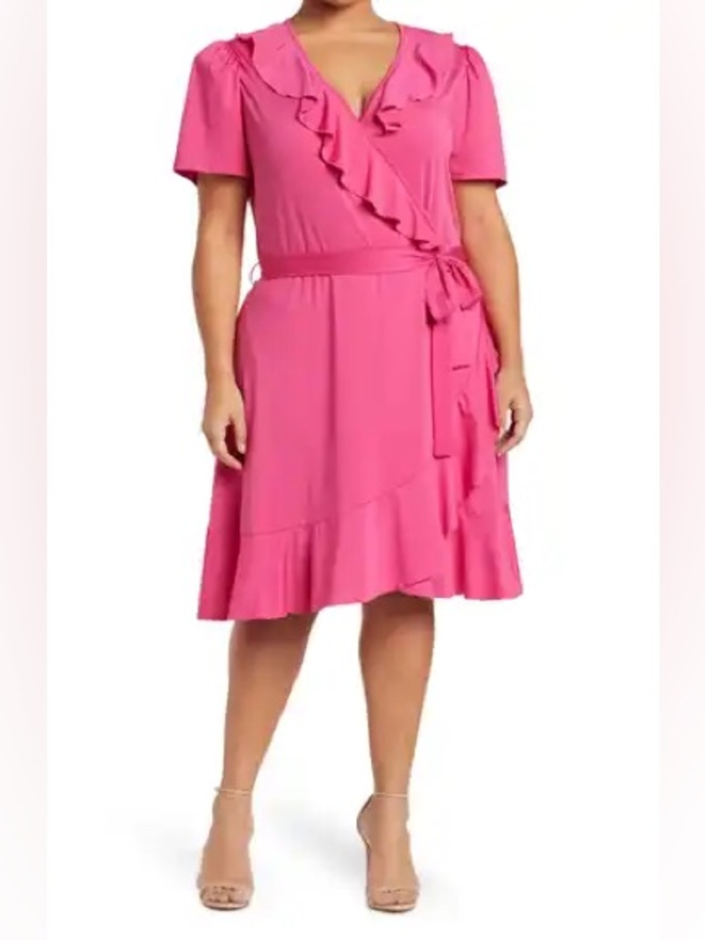 62. BY Designs • NWT Pink Ruffle Wrap Midi Dress PTP 22”-27”
